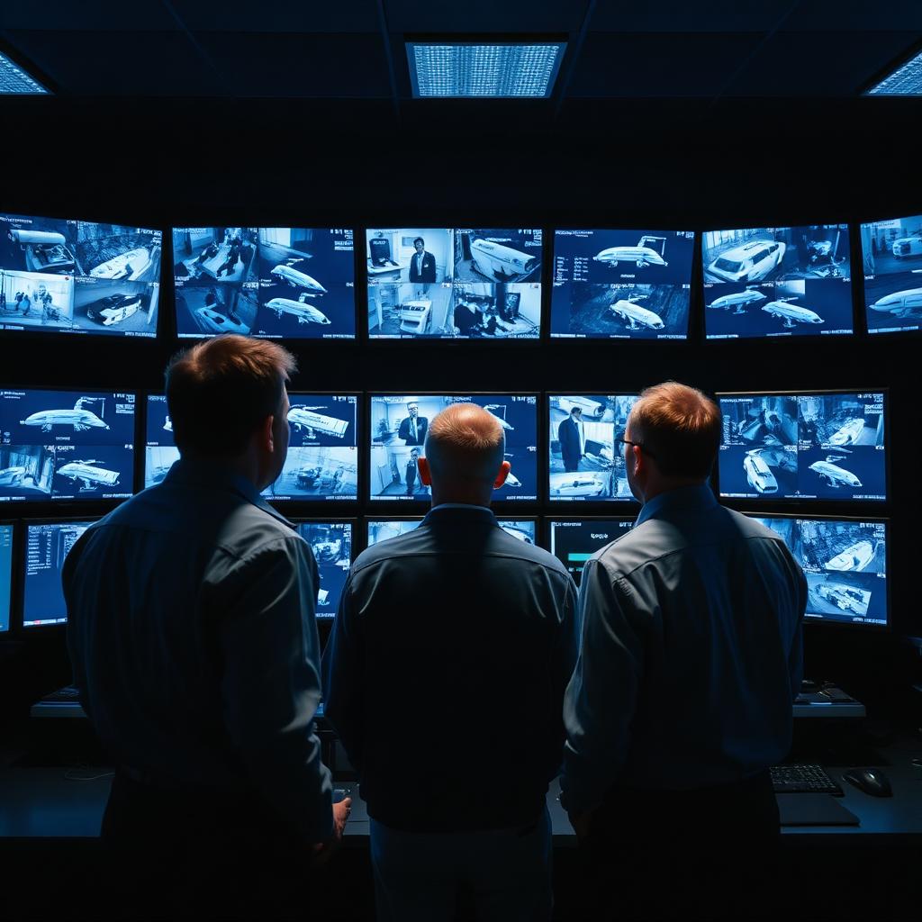 Equipe de operações monitorando câmeras